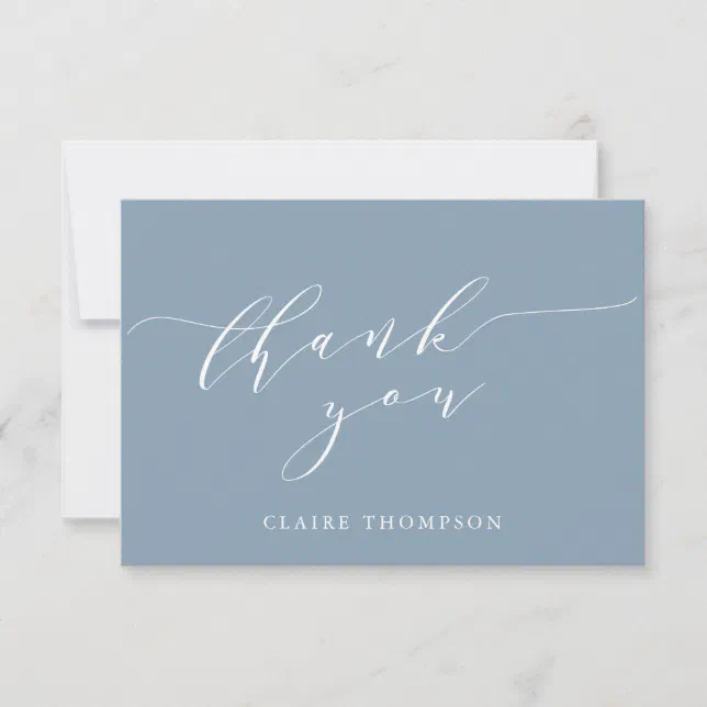 Minimalist Classic Dusty Blue Bridal Shower Custom Thank You Card | Zazzle