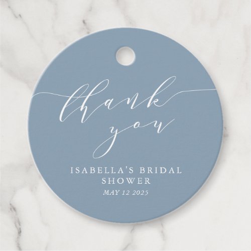 Minimalist Classic Dusty Blue Bridal Shower Thanks Favor Tags