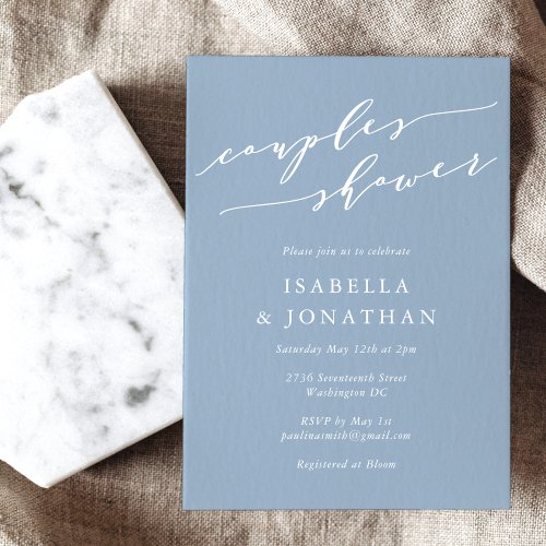 Minimalist Classic Dusty Blue Green Couples Shower Invitation