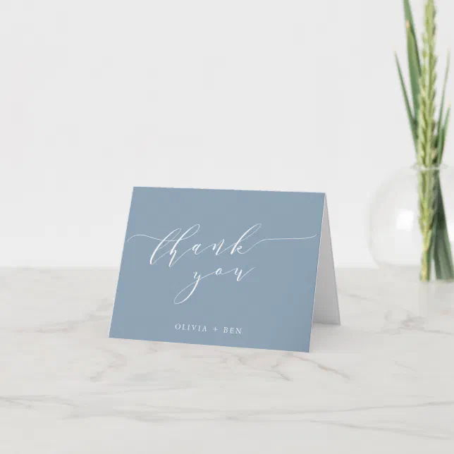 Minimalist Classic Dusty Blue Wedding Message Thank You Card | Zazzle