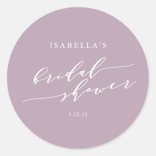 Minimalist Classic Dusty Lilac Bridal Shower Chic  Classic Round Sticker