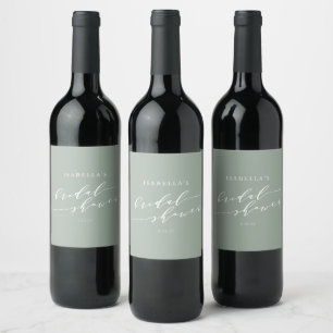 Minimalist Classic Dusty Sage Green Bridal Shower Wine Label
