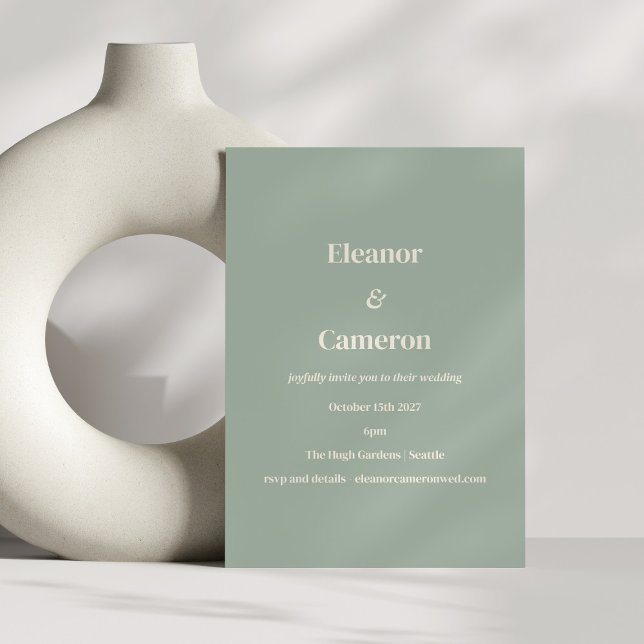 Minimalist Classic Dusty Sage Green Casual Wedding Invitation (Creator Uploaded)