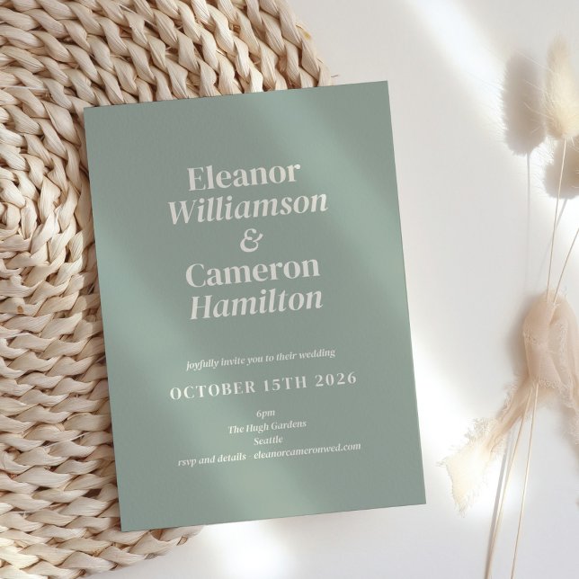Minimalist Classic Dusty Sage Green Design Wedding Invitation (Creator Uploaded)