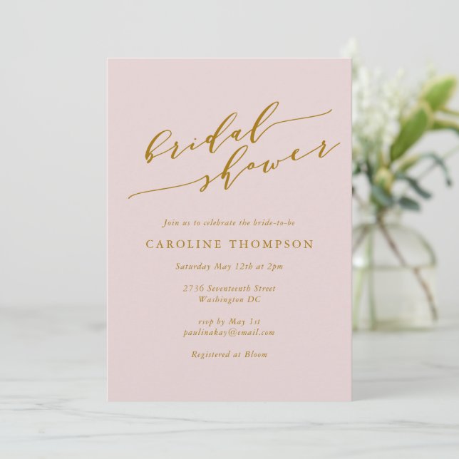 Minimalist Classic Elegant Pink Bridal Shower Invitation (Standing Front)