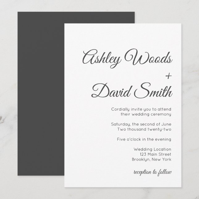Minimalist Classic Elegant Wedding Invitation (Front/Back)