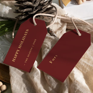 Minimalist Classic Happy Holidays Red Gift Tags