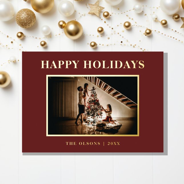 Minimalist Classic Holidays Red Photo and Letter Foil Holiday Card (Creator Uploaded)