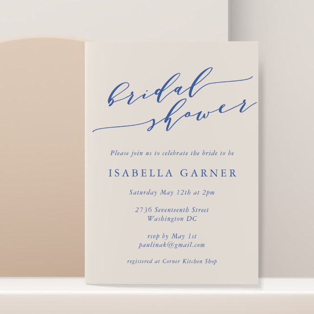Minimalist Classic Ivory Blue Bridal Shower Invitation