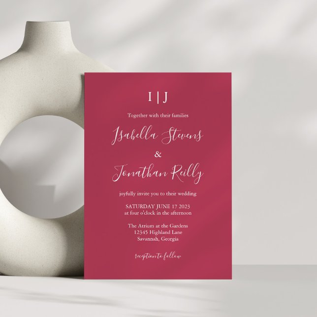 Minimalist Classic Magenta Red Wedding  Invitation (Creator Uploaded)