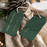 Minimalist Classic Merry Christmas Green Gift Tags<br><div class="desc">This minimalist classic merry christmas green gift tags features modern, minimalist design that is both elegant and simple. Whether you prefer a classic, traditional look or a more contemporary style, with gold typography on a green background, you'll find the perfect card to celebrate the season. Personalize your cards easily to...</div>