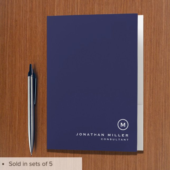 Minimalist Classic Monogram Navy Blue Pocket Folder (Creator Uploaded)