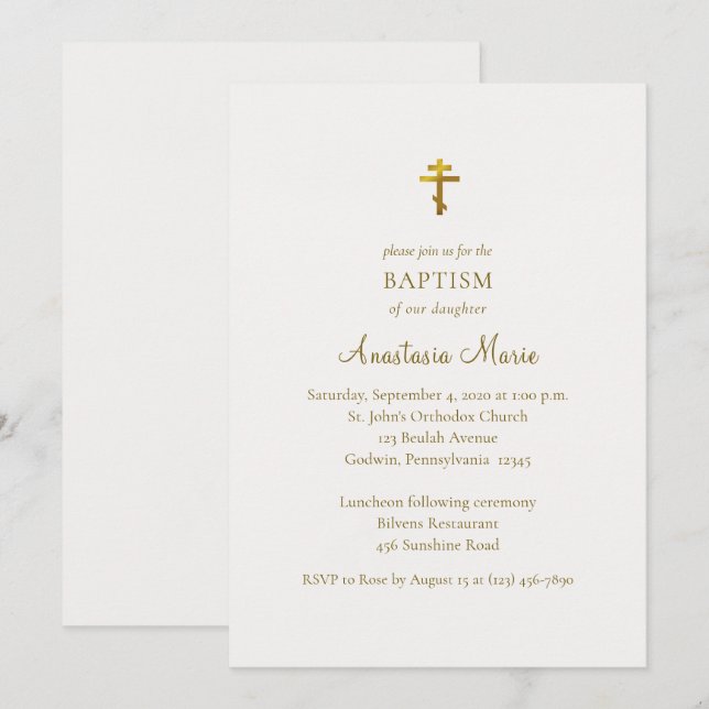 Minimalist Classic Orthodox Christian Baptism Invitation (Front/Back)