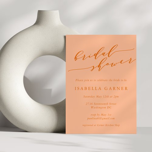 Minimalist Classic Peach Script Bridal Shower Invitation