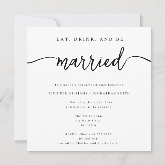 Minimalist Classic Rehearsal Dinner Invitation (Front)