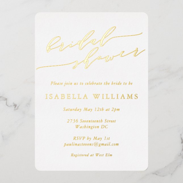 Minimalist Classic Script Bridal Shower Gold Foil Invitation (Front)
