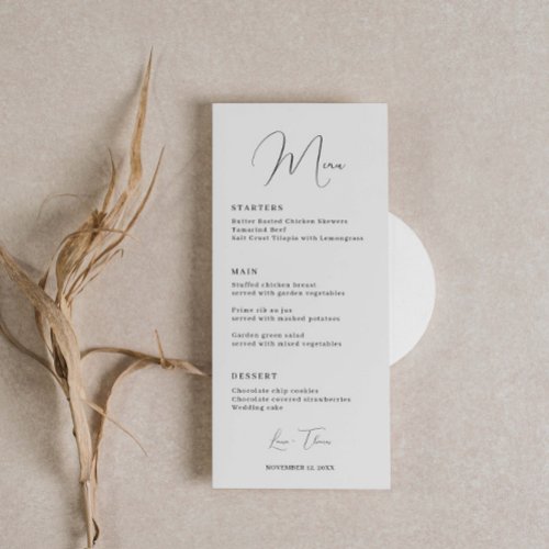 Minimalist Classic Script Font Wedding Menu Card