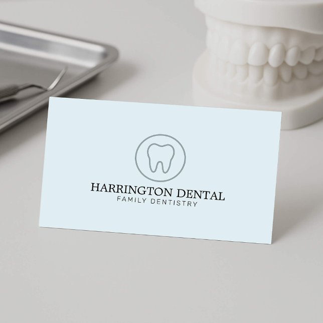 Minimalist Classic Tooth Dentist Logo Mint Blue Business Card (Creator Uploaded)