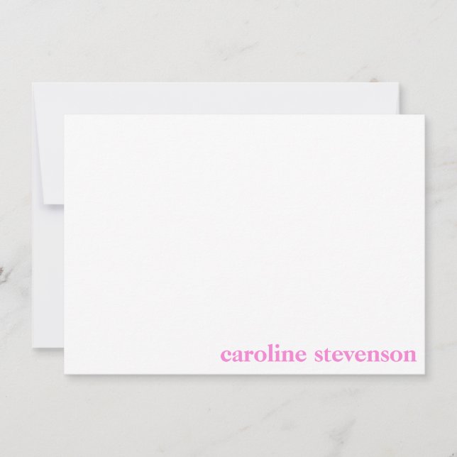 Minimalist Classic Typography Custom Pink Name Note Card (Front)