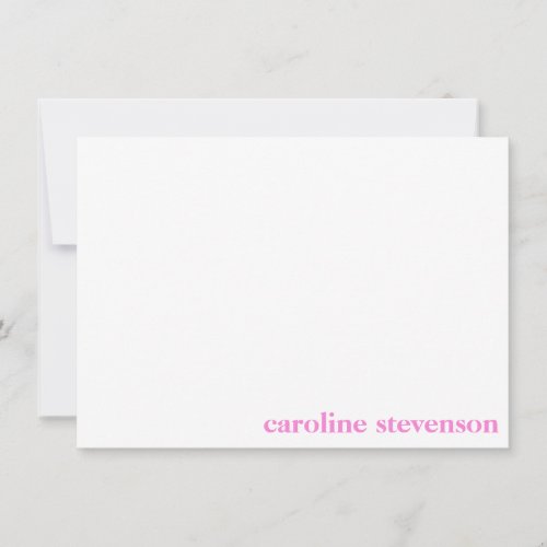 Minimalist Classic Typography Custom Pink Name Note Card