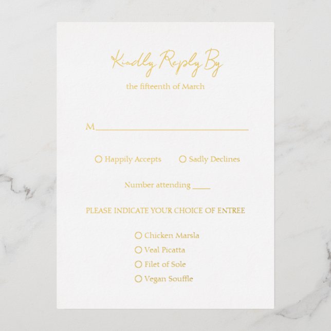 Minimalist Classic Wedding Foil RSVP Card (Front)