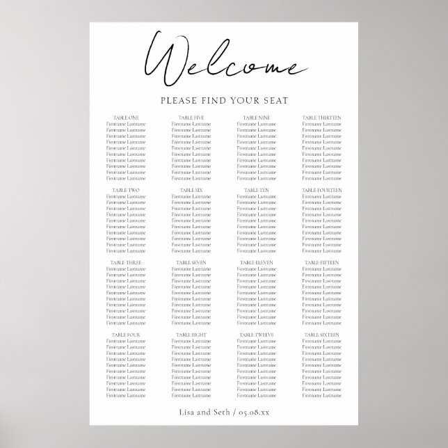Minimalist Classic Wedding Seating Chart (Front)