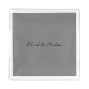 Minimalist Classical Handwriting Script Name Gray Acrylic Tray
