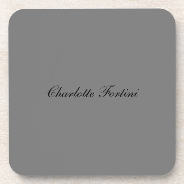 Minimalist Classical Handwriting Script Name Gray Beverage Coaster (Front)