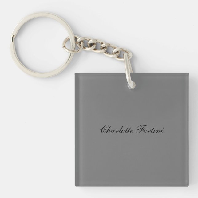 Minimalist Classical Handwriting Script Name Grey Keychain (Front)