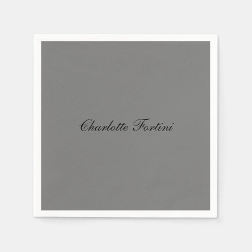 Minimalist Classical Handwriting Script Name Grey Napkins