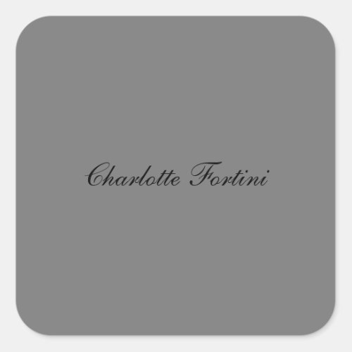 Minimalist Classical Handwriting Script Name Grey Square Sticker