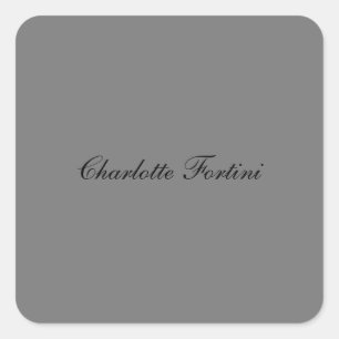 Minimalist Classical Handwriting Script Name Grey Square Sticker