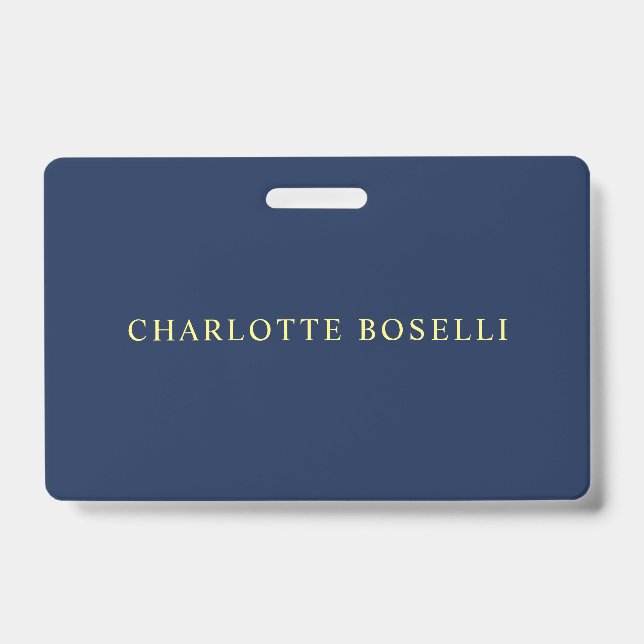 Minimalist Classical Professional Blue Color Name Badge (Front)