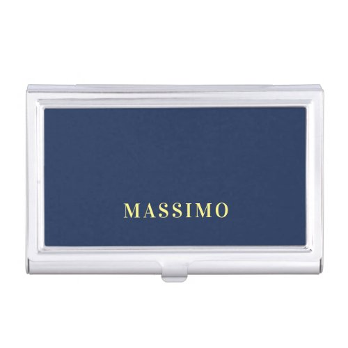 Minimalist Classical Professional Blue Color Name Business Card Case