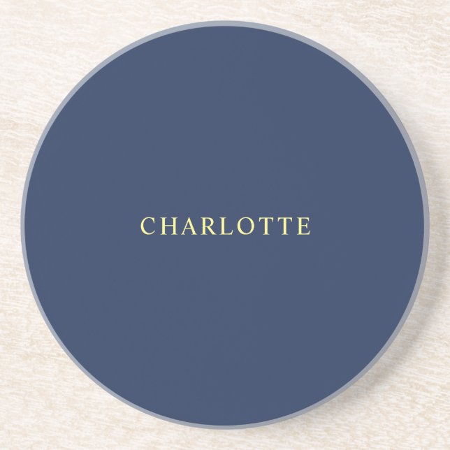 Minimalist Classical Professional Blue Color Name Coaster (Front)