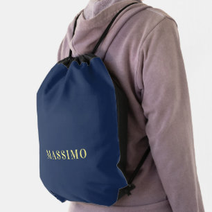 Minimalist Classical Professional Blue Color Name Drawstring Bag