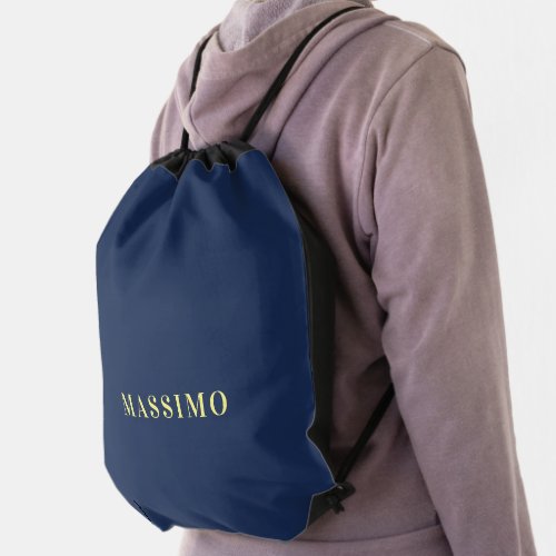 Minimalist Classical Professional Blue Color Name Drawstring Bag