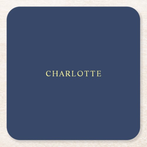 Minimalist Classical Professional Blue Color Name Square Paper Coaster