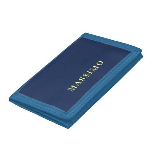 Minimalist Classical Professional Blue Color Name Trifold Wallet