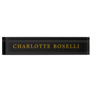 Minimalist Classical Professional Gold Color Black Desk Name Plate