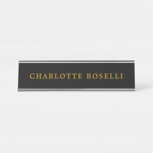 Minimalist Classical Professional Gold Color Black Desk Name Plate