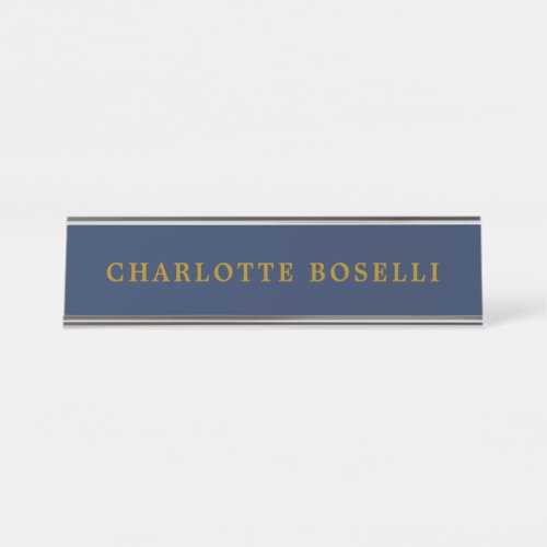 Minimalist Classical Professional Gold Color Blue Desk Name Plate