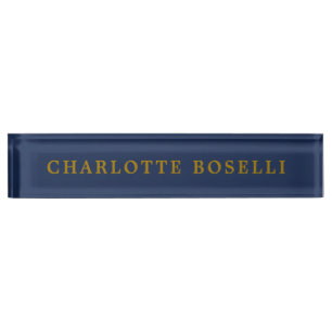 Minimalist Classical Professional Gold Color Blue Desk Name Plate