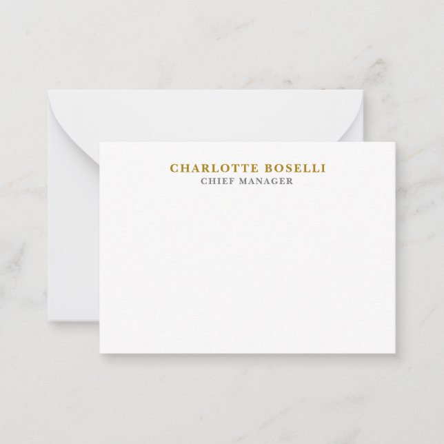 Minimalist Classical Professional Gold Color Note Card (Front)