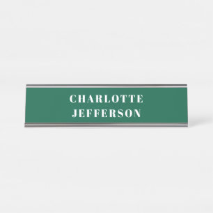 Minimalist Classical Professional Green White Desk Name Plate