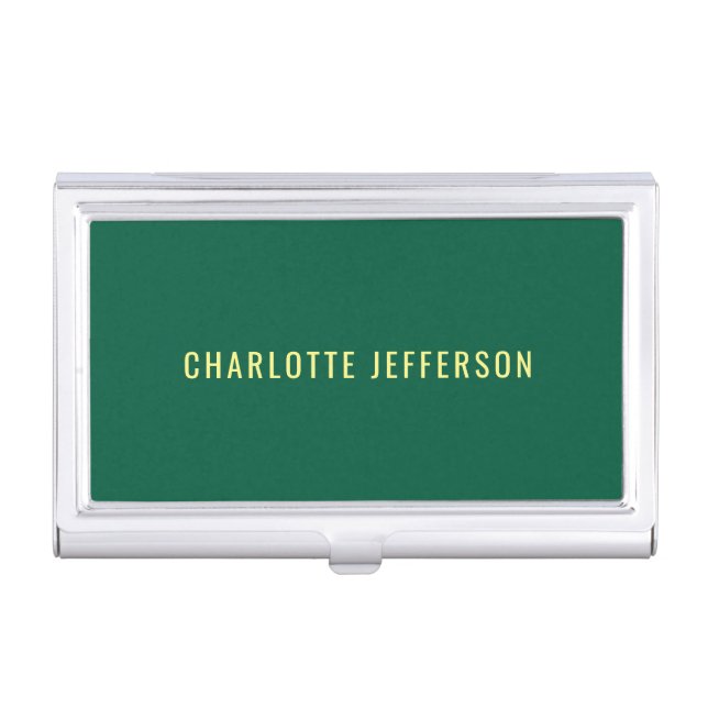Minimalist Classical Professional Green Yellow Business Card Case (Front)