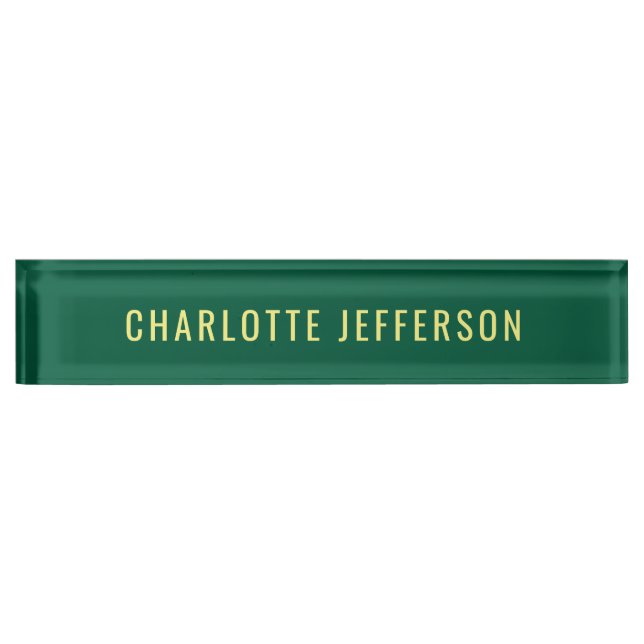 Minimalist Classical Professional Green Yellow Desk Name Plate (Front)