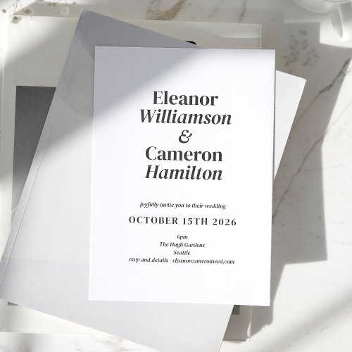 Minimalist Classy Black and White Design Wedding Invitation