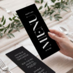 Minimalist Classy Black Wedding Menu<br><div class="desc">This black and white Wedding Menu will be great for a modern wedding. It features bold letters on the front side of the card. Menu is doublesided, and have editable list of dishes on the back side. You can personalize this menu with the names and the date of event. You...</div>
