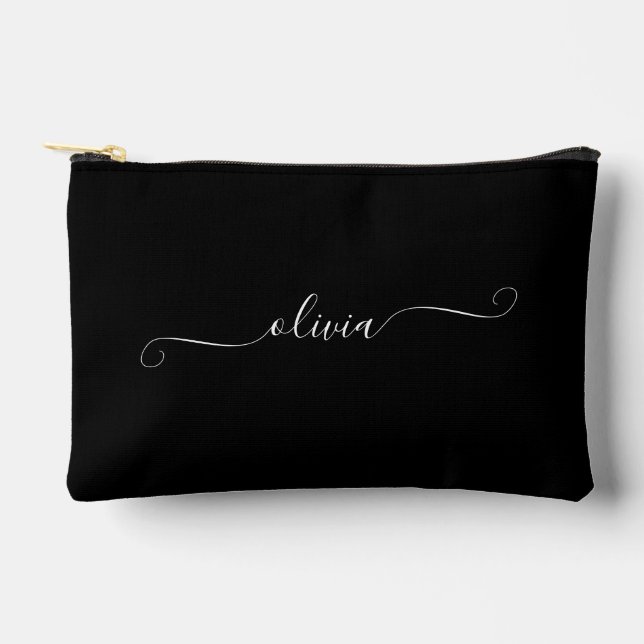 Minimalist Classy Chic Personalized Black White Accessory Pouch (Front)
